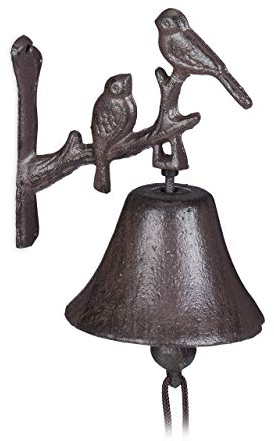 Relaxdays Türglocke Gusseisen, Vogel Motiv, antik, Landhausstil, lauter Klang, Wandglocke Gartendeko, wetterfest, braun, 1 Stück