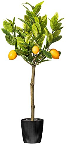Vickerman Everyday 3' Tall Artificial Potted Lemon Tree with 4 Lemons - Premium Lifelike Faux Plant for Home or Office Decor - Maintenance Free Lemon Tree