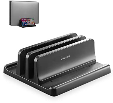 VAYDEER Vertical Laptop Stand, Double Adjustable 2 Slots Upright Laptop Storage Holder for Desk Rack Space-Saving for MacBook/iPad/Chromebook/Dell/iPad/Tablet Up to 17.3“ -Black