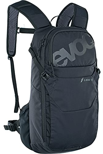EVOC E-RIDE 12 Fahrradrucksack, E-Bike Rucksack (extraleichter Backpack, mit AIR CIRCULATION, AIR PAD SYSTEM, KONTROLL DISPLAY FACH, XC/DH-Helm-Halterung, Gurtfixierungs-System), Schwarz