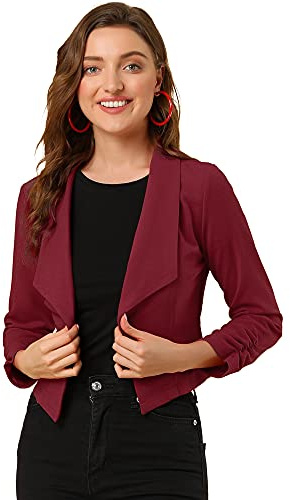 Allegra K Women's Lapel Ruched Sleeve Suit Jackets Business Cropped Blazer | Collared, Hook Eye, Busienss Work Interview Office Outfits