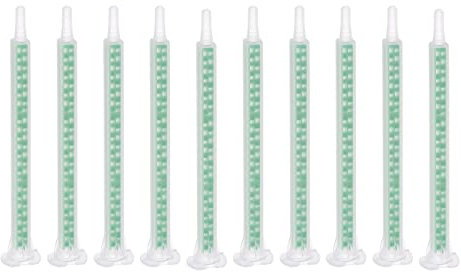 sourcing map 10 Pcs Epoxy Tubes Static Mixer, 4.53-inch Plastic Resin Mixing Nozzle Flat Tip for AB Glue Adhesive Gun Applicator 50mL Cartridges, Green
