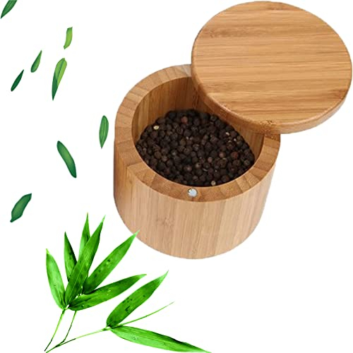 XIONGXIAOZHI Salero de Bambú Natural Con Tapa Giratoria Magnética - Caja de Almacenamiento de Especias Para Cocina, Hogar y Restaurante