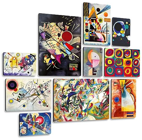 Giallobus - Satz von 10 mehrteiligen Gemälden - Vassily Kandinsky - Kandinsky 1 - MDF-Holz - - 2 x 42x29,7cm - 4 x 29,7x21cm - 4 x 21x14,85cm - - Fertig zum Aufhängen – Gemälde