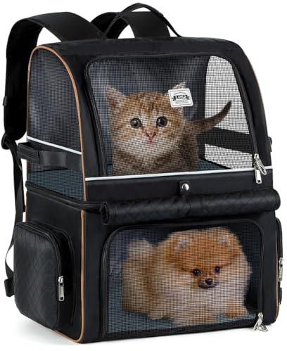 Lekespring Mochila Gatos de Doble Capa para 2 Gatos | Mochila Grande para Perros,Mochila Transportin Gato para Mascotas Plegable - para Perros y Gatos de hasta 11 kg - Negro