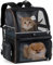 Lekespring Doppellagige Katzen Rucksack für 2 Katzen Große Katzen Transport Rucksack Faltbare Haustier Rucksack für Katzen Hunde bis 11kg - Schwarz