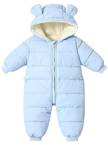 Baby Girls Boys Snowsuit Winter Coat Newborn Thick Zipper Jumpsuit Infant Windproof Hooded Fleece Romper Outerwear Blue 18-24 Months