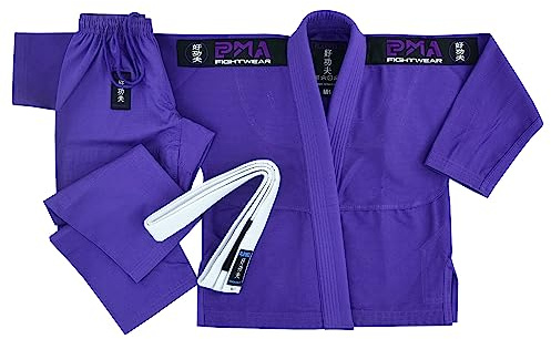 Playwell Pro Girls BJJ GI Jiu Jitsu Uniform Kostym (levereras med gratis barn Ju Jitsu vitt bälte) – lila (M000)