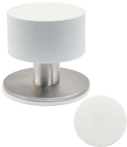 Cjueiom 1 butée de porte autocollante avec autocollant supplémentaire, butée de porte murale ou de sol en acier inoxydable avec pare-chocs en caoutchouc, support de porte robuste blanc pour la maison