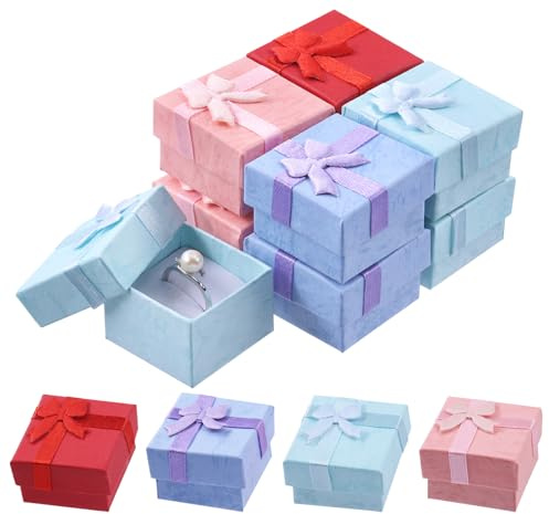 Glarks Set di 32 scatole regalo con anello da 1,5 x 1,5 x 1 pollici, 4 colori Bulk, piccolo anello quadrato con nastro, anello per orecchini, imballaggio, collane, bracciali, matrimoni