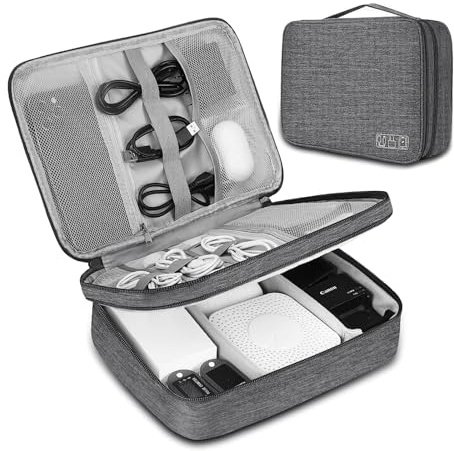 Resekabel organiseringsväska, 3-lagers elektroniktillbehör organiseringsväska extra stor universell reseväska för powerbank, minneskort, datakabel, laddare hårddisk, Grå, 28cm x 9cm x 21cm