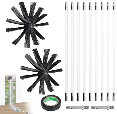 EFUTURETIME 3.6m Kit de Ramonage pour Poêle à Granulés, Hérisson Ramonage 200mm en Nylon, 9 Tiges de Ramonage Flexible de 410 mm, Utilisable avec Perceuse Visseuse pour Cheminée, Tuyaux, Sèche-Linge