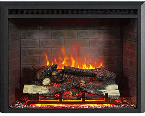 FLAMME Wembury Electric Fireplace Insert with Crackling Sound Effects 1000W/2000W Heater Suitable for Custom Media Wall or Mantel Designs 23”/63cm-33”/89cm