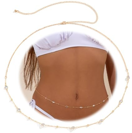WHYCNJL 1 Pièce Chaine de Ventre,Or Bohème Chaînes de Ventre pour Femmes et Filles Chaîne Superposées,Perles Bikini Sexy Été Plage Ceinture Bijoux Réglables