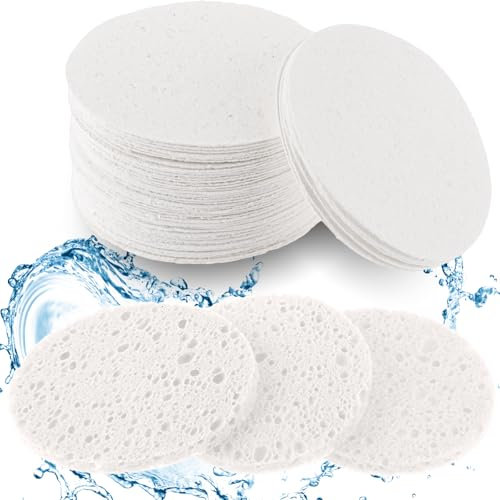 60 Pièces Éponges Nettoyantes pour le Visage Compressées Tampons Exfoliants pour Visage pour les Soins Quotidiens de la Peau Éponges de Maquillage Nettoyante en Profondeur (Blanc)