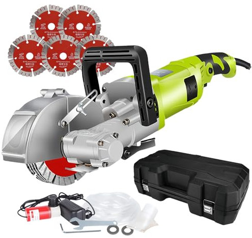 Wall Chaser with Dust Extractor - 4000W Electric Groove Wall Chaser Concrete Saw Cutting Machine Slotter Cutting Depth 37mm 7500r/min Electric Groove Cutting Machine with 125mm Saw Blade ,Green