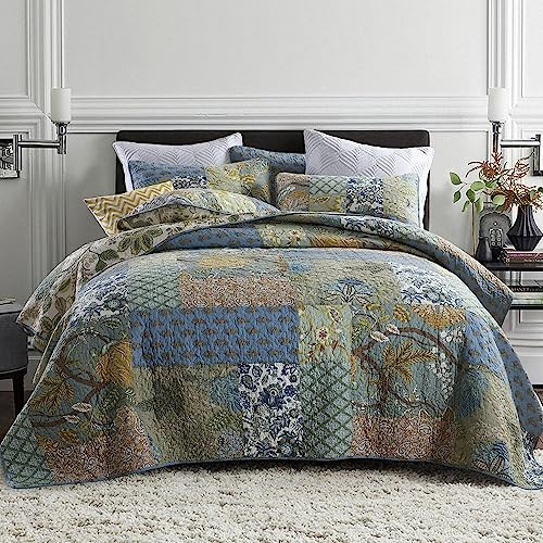 camandy Cotton Bedspread Quilt Bedding Sets Reversible Coverlet Sets Comforters Rustic Paisley Floral Patchwork Sage Green Bedspread, Queen Size
