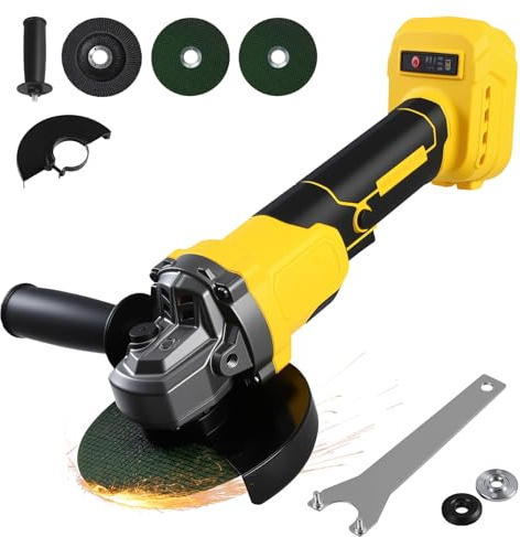 Cordless Angle Grinder Compatible with Dewalt 18-21V Battery with 3 Saw Blades,125mm Brushless Battery Angle Grinder 10000RPM for Cutting, Grinding (Bodyl Only, No Battery)