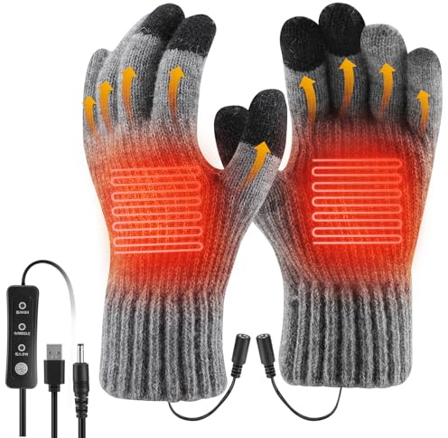 USB-uppvärmda handskar handvärmare, Bestcool unisex elektriska pekskärmshandskar uppladdningsbar tunn termisk justerbar temperatur andningsbar mjuk vintergåva till dam herr jul (grå)