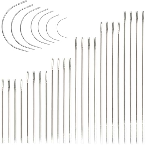 31PCS Sewing Needles, Upholstery Needle, Professional Large Eye Sewing Needles, Long Stainless Steel Sewing Needles for Hand Sewing Leather Repair