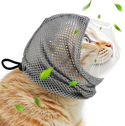 Adjustable Cat Muzzle for Grooming and Biting Prevention, Breathable TPU Material with 4 Anti-Scratch Gloves for Nail Trimming Bathing Vet Visits