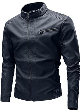Zanisouta Giacca bomber da uomo, vestibilità stretta, in pelle, antivento, stile retrò, casual, con colletto alto, invernale, da pilota, giacca in similpelle