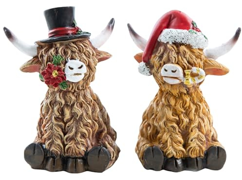 Logbuch-Verlag Highland - Juego de 2 figuras con gorro y cilindro, 9 cm de alto, decoración de invierno para mesa, estantería o alféizar de ventana