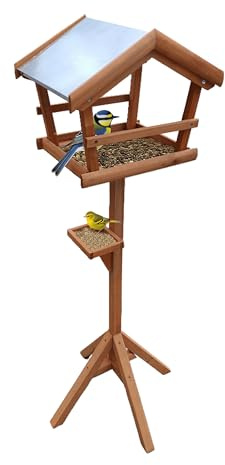 Relaxdays Casa per Uccelli con Supporto, Tetto Resistente, Giardino e terrazza, mangiatoia in Legno, Arancione