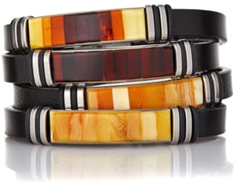 Gemstone Jewels Bracciale uomo in ambra naturale multicolore del Mar Baltico e acciaio inox Design elegante, regolabile 21 cm, gioiello artigianale unisex - Linea Horizon