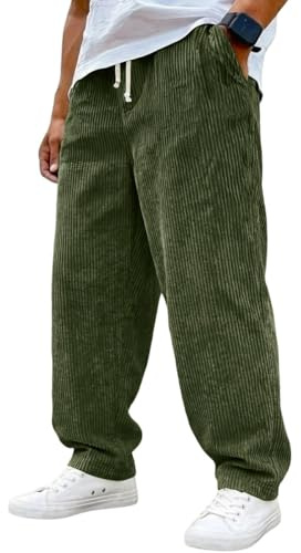 Onsoyours Pantalon Velours Homme Baggy Taille Elastique Pantalons Cargo avec Poches Sportswear Chino Pantalons