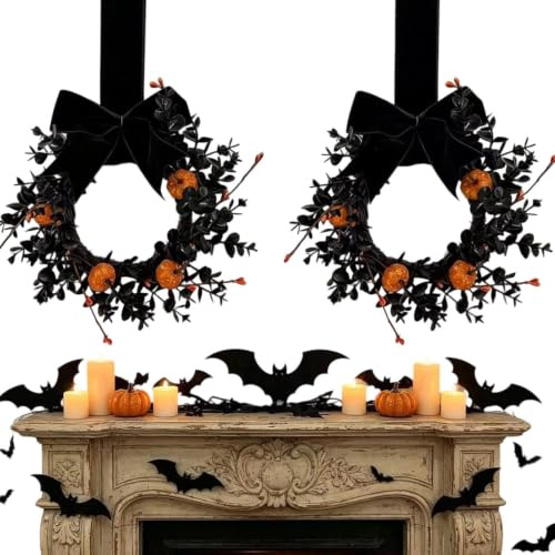 Halloweenkrans För Ytterdörren Gotisk Lantlig Girlangdekoration | Svart och orange Halloween krans Passar För Dekoration Vid Thanksgiving, Höst, Fönster, Kontor, Trädgård, , Och