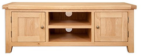 Oak and Pine Online Chunky Farmhouse Solid Oak Harrogate Natural Flatscreen Plasma Tv Bench Unit Stand Cabinet Living Room Furniture