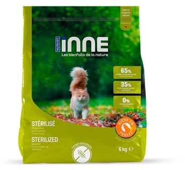NUTRIVET - INNE Chat - Croquetas sin Cereales - Gato esterilizado o con sobrepeso - Pollo - 80% Ingredientes de Origen Animal - 6kg