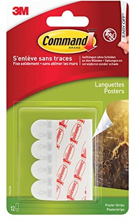 Command Poster-Strips Selbstklebend, Vorteilspack, 12 kleine Klebestreifen, Weiß - Poster, Fotos, Plakaten, Kalendern oder Bilder ohne Rahmen Aufhängen