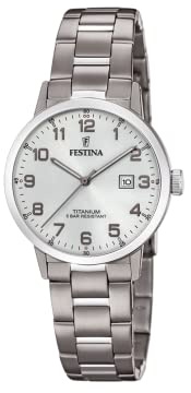 Festina Damen Armbanduhr Titan Grau - Quarzwerk - Damenuhr - Hochwertiges Mineralglas - Wasserdicht 5 ATM - Datum F20436/1