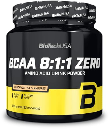 BioTechUSA BCAA 8:1:1 Zero | 8:1:1 Verhältnis von Leucin, Isoleucin und Valin | Zuckerfrei, Glutenfrei, 250 g, Pfirsich-Eistee