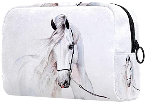 Weißes Pferd Kosmetiktasche Tragbare Tasche Kulturbeutel Zubehör Organizer