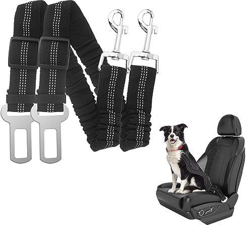Réglable Ceinture pour Chien Voiture Laisse Attache Ceinture Chien Harnais Ceinture de Securite pour Chien, Durable Nylon, Paquet de 2