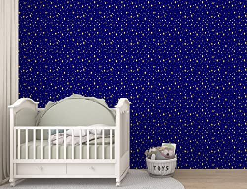 Myphotostation barnkammare stjärnor avtagbar Peel and Stick-tapet barnrum tapet barn väggmålning guld stjärnor på marinblå tapet B 50 cm x H 315 cm