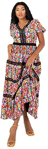 Lovedrobe Vestido de Verano para Mujer con Cuello en V, para cóctel, línea, Flores, 46
