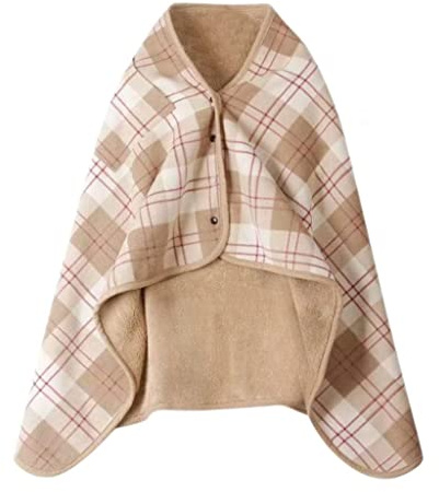 eBoutik - Spring Time Keep Warm Women's Fleeced Wearable Plaid Blanket Poncho Shawl Wrap - Warm, Cosy and Soft Sherpa Flannel Design for Easter Hamper (Coffee)