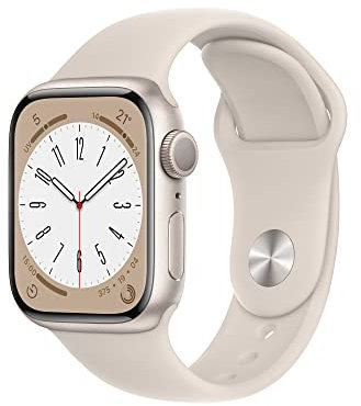 Apple Watch Series 8 (GPS, 41MM) Boîtier en Aluminium lumière stellaire avec Bracelet Sport lumière stellaire, Regular(Reconditionné)