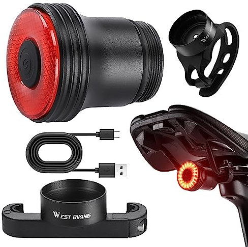 DISPRA Blinkendes Rücklicht, Aluminium, intelligentes Bremsen-Sensor-Rücklicht, kratzfest, mit Vibrationssensor und 5 Blinkmodi, längerer Akku, Typ C, wiederaufladbares Rücklicht