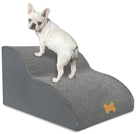 Nepfaivy Scaletta per Cani per Salire sul Letto - Rampa per Cani e Gatti, Scala con Copertura Rimovibile e Lavabile, Grigio, (2 Passi)