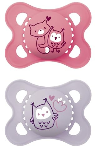 MAM Original Dummies, 0-6M, 2 Pack, Pink/Purple (Various Designs) | Comes in Dummy Steriliser Case, Sustainable Materials, Baby Accessories for Newborn, Designs Vary