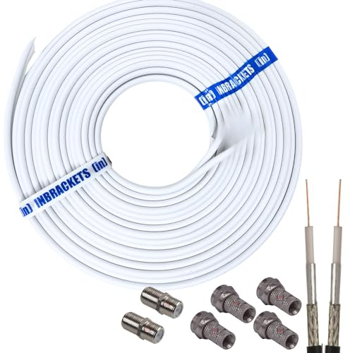 Inbrackets Twin Sky Cable Twin Coax F Plugs Q Satellite Coaxial Lead Shotgun DIY Kit White (4 metres)