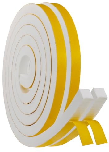 SHSMPXOY Nastro Autoadesivo in Schiuma Guarnizione Finestra Adesiva Isolamento Acustico Porta 12x12mm Striscia di Schiuma per Anti Freddo, Isolamento Acustico, Anti-Collisione (2M x 2Rotoli)