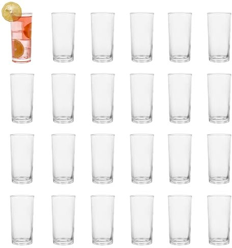 BTGLLAS Highball Glasses Set of 24-8oz Tall Water Glasses for Mojito, Whiskey, Cocktails - Clear Drinking Glassware for Kitchen - Tall Drinking Glasses Set for Mixed Drinks (Glass, 24PCS8OZ)
