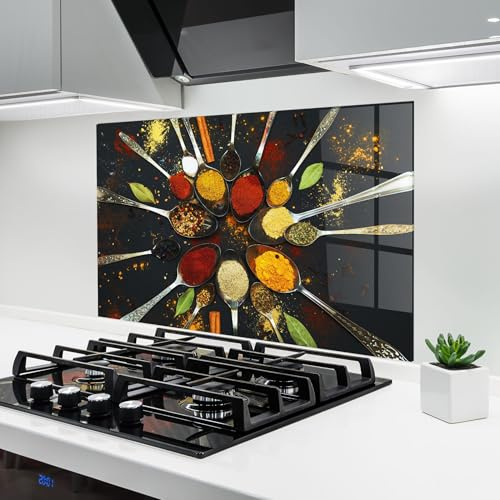 ARTHUB® Crédence de Cuisine en Verre 60x80 cm, Cooking Spoons | Protection Contre Les éclaboussures, Revêtement Mural en Carreaux, Plaque en Verre, Verre trempé, Aliments, Épices