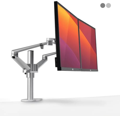 ALBERENZ® Doppelmonitorhalterung - Verstellbarer Monitorarm für 2 Bildschirme, 17-27 Monitore, ergonomisches Design, höhenverstellbar und neigbar, Farbe Silber (Silber)